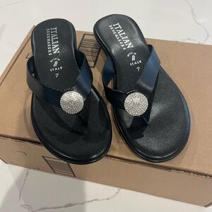 Italian Shoemakers Black Sandals with Sparkling Silver Detail
